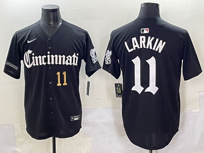 Men 2025 Cincinnati Reds #11 Larkin Black Five generations Joint Name Nike MLB Jersey style 10